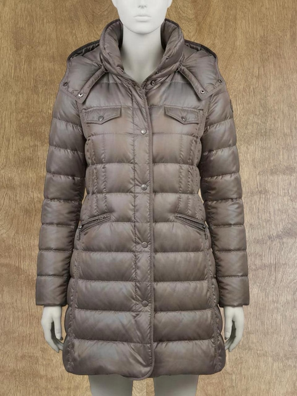 Vince Camuto Long Quilted Puffer Coat in Taupe